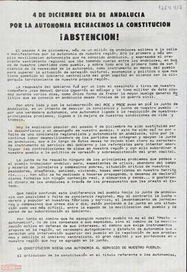 “4 de diciembre día de Andalucía. Por la autonomía rechacemos la Constitución. ¡Abstención!”. Declaración del Comité Regional de Andalucía de la Organización Comunista de España (Bandera Roja)