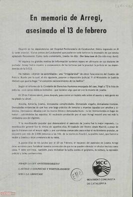 “En memoria de Arregi, asesinado el 13 de febrero”. Declaración del Moviment Comunista de Catalunya