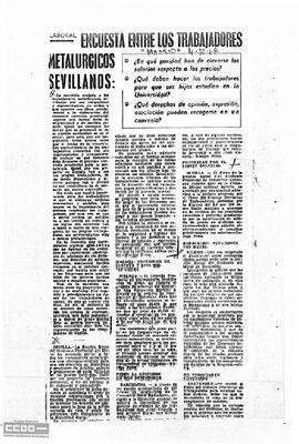 “Encuesta entre los trabajadores metalúrgicos sevillanos”. Recorte de prensa.