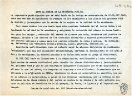 “Ante la huelga de la enseñanza pública”. Llamamiento del Comité de Andalucía del Partido Comunista de España (marxista-leninista) a la participación en el 1º de mayo