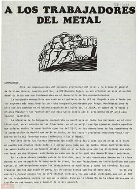 “A los trabajadores del metal”. Llamamiento del Comité Nacional de Catalunya de la OCE (Bandera Roja) a la participación en la manifestación unitaria del día 28