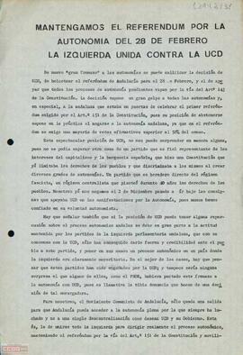 “Mantengamos el referéndum por la autonomía del 28 de febrero. La izquierda unida contra la UCD”