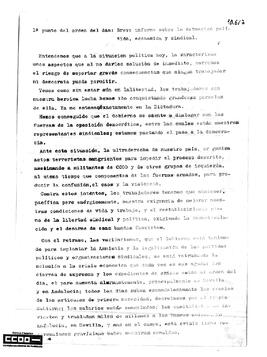 Breve informe sobre la situación política, económica y sindical. Presentado en la Asamblea constitutiva del
