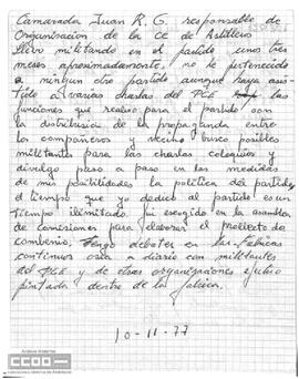 Informe sobre Juan R.G.,  responsable de organización de la célula de Astilleros.