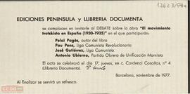 Invitación al debate sobre la obra: “El movimiento trotskista en España (1930-1935)”