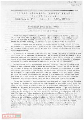 “Un provocador expulsado del partido”. Comunicado del Comité Ejecutivo del PCOE referente a la expulsión de Adriano Iglesias.