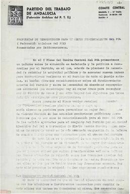 Propuestas de resoluciones para un mejor funcionamiento del PTA. Presentadas al Pleno del Comité Central del PTA por Isidoro Moreno.