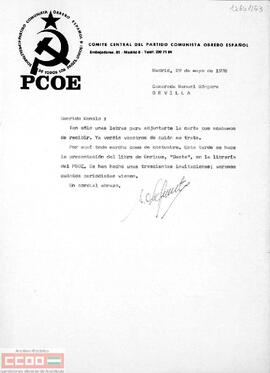 Carta del Comité Central del PCOE a Manuel Góngora.