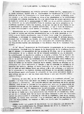 Llamamiento del Comité Provincial de Sevilla del PCOE a la participación en la manifestación del domingo 22 en apoyo a los estudiantes.
