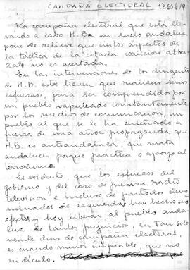 Campaña electoral, artículo manuscrito publicado en Unidad y Lucha en junio de 1987.