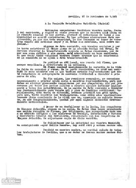 Copia de la carta de la Comisión de metalúrgicos de Sevilla a la Comisión metalúrgica madrileña. Información varia.