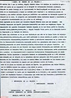 “¡Basta de abusos de la policía!”. Llamamiento de la Organización de Sevilla del Partido Comunista de España (marxista-leninista) para proseguir la lucha por la depuración de la Policía