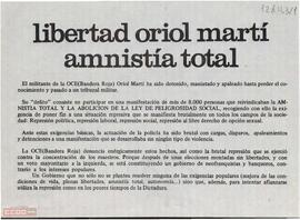 “Libertad Oriol Martí. Amnistía total”. Llamamiento del Comité de Barcelona de la Organización Comunista de España (Bandera Roja) a la realización de actos de protestas por la libertad de Oriol Martí y por la amnistía