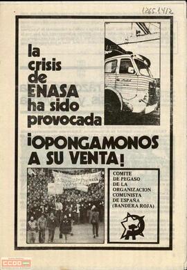 “La crisis de ENASA ha sido provocada. ¡Opongámonos a su venta!”. Folleto del Comité de Pegaso de la OCE (Bandera Roja)