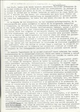 Asamblea de Barcelona. Cuarta ponencia: “Por un sindicato democrático, unitario y democrático”, presentada por Julián Ariza