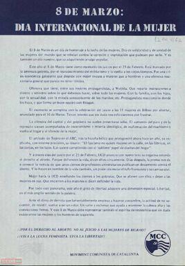 “8 de marzo: día internacional de la mujer”. Declaración del Moviment Comunista de Catalunya