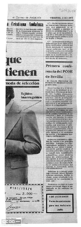 “Primera conferencia del PCOE de Sevilla”. Recorte de prensa. El Correo de Andalucía.