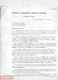 Carta de Enrique Líster al Comité Provincial del Partido en  Sevilla en la que informa sobre la participación y celebración del X Congreso.