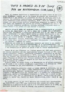“Tots a Madrid el 3 de juny per un referendum clar i ara!”. Llamamiento del Comité de Catalunya del Partido Comunista de España (marxista-leninista)