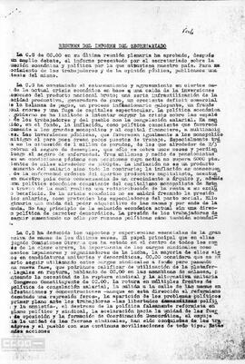 Informe de la Coordinadora General. Análisis del informe presentado por el Secretariado sobre la situación económica y política del país.
