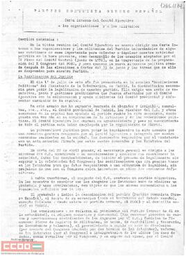 Carta interna del Comité Ejecutivo del PCOE a las organizaciones y a los militantes en la que informa sobre la actividad del partido.