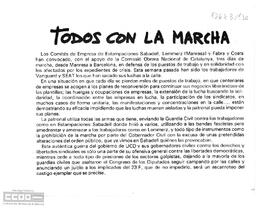 “Todos con la marcha”. Apoyo del Comité Executiu de la LCR en la lucha de los trabajadores de Estampaciones Sabadell, Lemmerz y Fabra y Coats. Octavilla