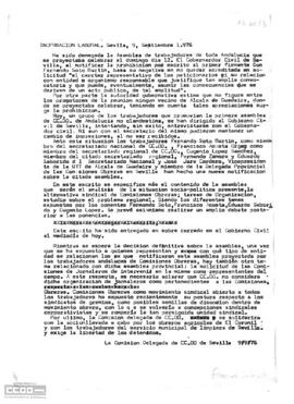 “Información Laboral. Sevilla”. Sobre la prohibición de la Asamblea regional del día 12 de septiembre.