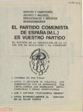 “El Partido Comunista de España (M-L) es vuestro Partido “. Programa del Partido Comunista de España (marxista-leninista)