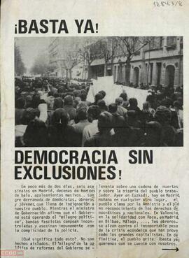 ”¡Basta ya! ¡Democracia sin exclusiones!”. Llamamiento del Comité Nacional de Catalunya  del  PTE a la unidad  para conseguir el restablecimiento de los derechos democráticos.
