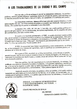 “A los trabajadores de la ciudad y el campo”. Comunicado del Comité Provincial de Sevilla del PCOE ante las elecciones generales del 28 de octubre.