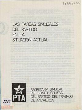 “Las tareas sindicales del partido en la situación actual”. Secretaría Sindical del Comité Central del PTA.