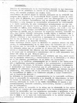 “Declaración del Secretariado”. Sobre la situación económica y social del país.