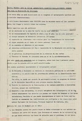 “Nuestra postura ante el último anteproyecto constitucional; documento interno para toda la Federación de Catalunya”. Comité Ejecutivo Central Federal del PTE.