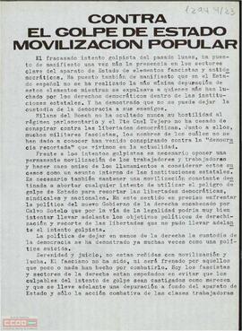 “Contra el golpe de estado movilización popular”. Declaración del  Moviment Comunista de Catalunya