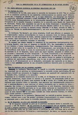 “Para la reunificación de la IV Internacional en el Estado español: una breve revisión histórica de nuestra relaciones con LCR”. Informe de la [Liga Comunista]