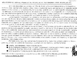 “Solidaridad con el pueblo de Andalucía ¡Autonomía para Andalucía!”. Llamamiento del Secretariat Nacional de Catalunya de la LCR