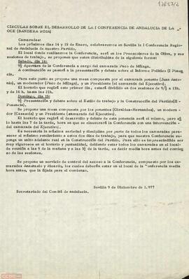 Circular del Secretariado del Comité de Andalucía sobre el desarrollo de la I Conferencia Regional de Andalucía de la OCE (Bandera Roja)