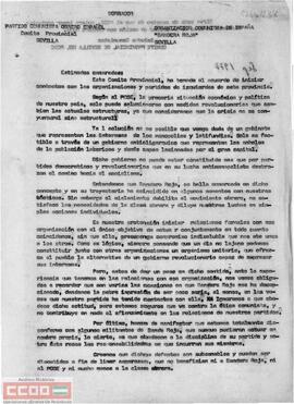Copia de la carta del Comité Provincial de Sevilla del PCOE a la Organización Comunista de España (Bandera Roja) en la que le solicita iniciar relaciones para actuar conjuntamente.
