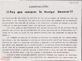 “Construcción: ¡hay que convocar la huelga general!”. Comunicado del Comité de Sevilla de la OCE (Bandera Roja).