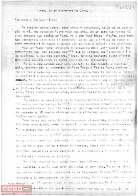 Carta de José Pérez Jover a Enrique Líster en la que muestra su deseo de unificación de los comunistas.