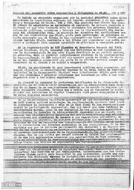 Informe de las CC.OO. sobre el encuentro entre empresarios y dirigentes de CC.OO., USO y UGT.