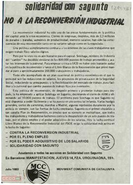 “Solidaridad con Sagunto. No a la reconversión industrial”. Llamamiento del Moviment Comunista de Catalunya a la manifestación del día 14