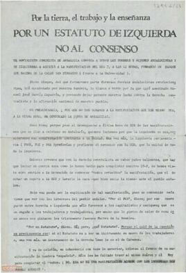“Por la tierra, el trabajo y la enseñanza. Por un estatuto de izquierda no al consenso”. Llamamiento del Comité Provincial de [Sevilla] del Movimiento Comunista de Andalucía a la participación en la manifestación del día 7