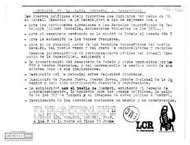 “Extracto de la carta dirigida a Tarradellas”. Entregada al Presidente por una delegación de la LCR, MCC-CEC, OCE (BR) y PSAN
