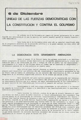 “6 de diciembre: unidad de las fuerzas democráticas con la Constitución y contra el golpismo”. Declaración del Comité Regional de Andalucía de la Organización Comunista de España (Bandera Roja)