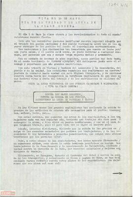 “Viva el 1º de mayo, día de la unidad y la libertad de la clase obrera”. Declaración del Comité Provincial de Zaragoza del Movimiento Comunista de España