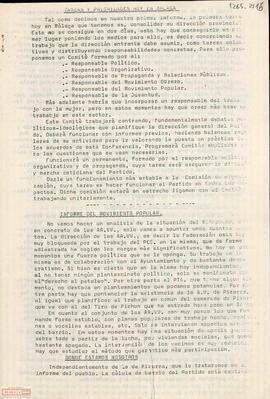 Informe del [Comité Provincial de Málaga de la OCE (Bandera Roja)] sobre las tareas y prioridades del partido en Málaga