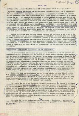 “Nuestras tareas generales en los frentes ideológico, político y organizativo”. Informe del Secretariado Provincial para la preparación de la II Conferencia Provincial de Sevilla de la [OCE (Bandera Roja)]