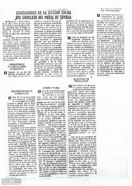 “Conclusiones de la sección social del sindicato del metal de Sevilla. Recorte de prensa.