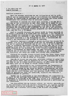 Carta de Enrique Líster, Secretario General, a los miembros del Comité Central sobre la entrevista mantenida con los dirigentes de Oposición de Izquierda del PCE (OPI)